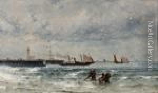 Binnenkomst Van De Vloot Bij Het Havenhoofd Van Boulogne Oil Painting - Theodor Alexander Weber