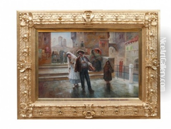 Venetiansk Marknadsscen Oil Painting - August Stephan