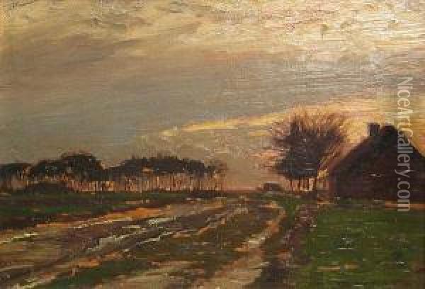 Landscape At Sunset Oil Painting - Alexander Warshawsky