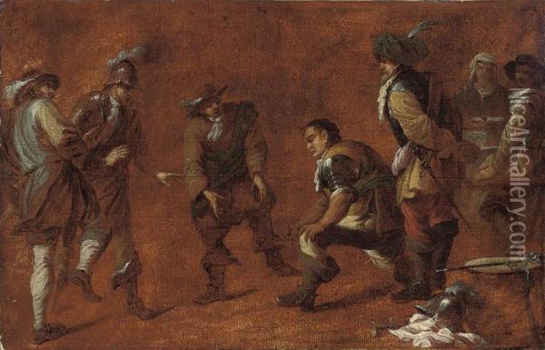 Guardsmen Playing Boules Oil Painting - Pieter Van Laer (BAMBOCCIO)