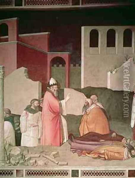 St Sylvester resuscitating two dead Romans Oil Painting - Maso di Banco Giottino