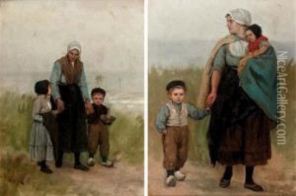 Holding Mothers Hand Oil Painting - Philippe Lodowyck Jacob Sadee