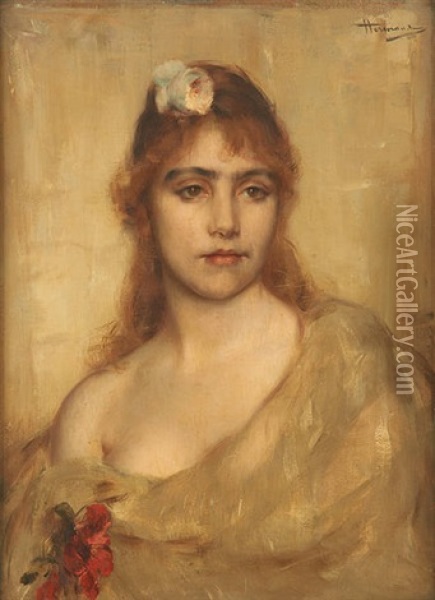 Jeune Femme-fleur Oil Painting - Charles Hermans