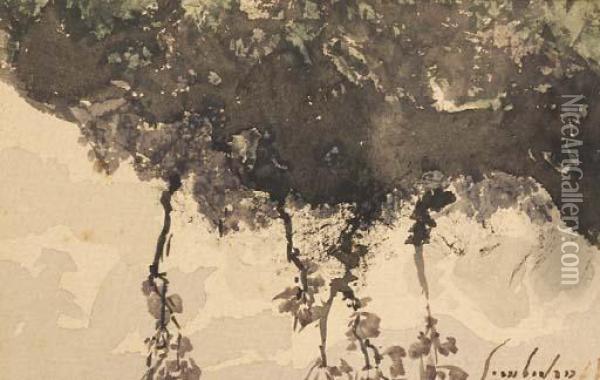 Un Massif Avec Des Arbustes Oil Painting - Henri-Joseph Harpignies