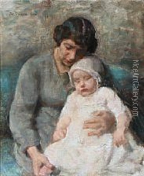 Portrait Of A Mother With Her Daugther Oil Painting - Julius Paulsen