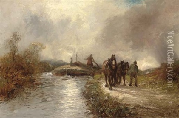 On The Tow Path Oil Painting - William Manners