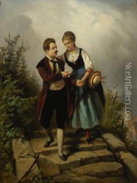 Paar Auf Den Stufen Im
 Weinberg Oil Painting - Paul Wilhelm Meyerheim