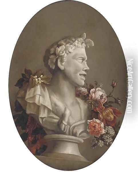 A bust of Pan adorned with a garland of flowers Oil Painting - Gaspar-pieter The Younger Verbruggen