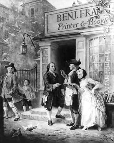 Franklins Bookshop in 1745 Oil Painting - Jean-Leon Gerome Ferris