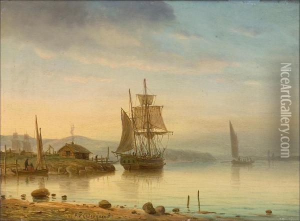 Laivaankkurissa Saaristossa. Oil Painting - Per Wilhelm Cedergren
