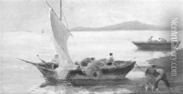 Fischerboote Am Ufer Oil Painting - Vittore Antonio Cargnel