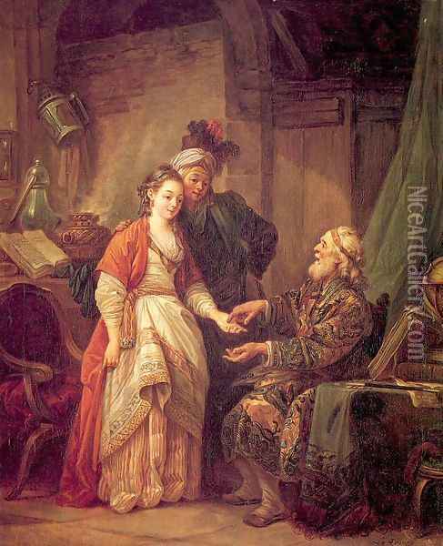 At the Palmist's 1775 Oil Painting - Jean-Baptiste Le Prince