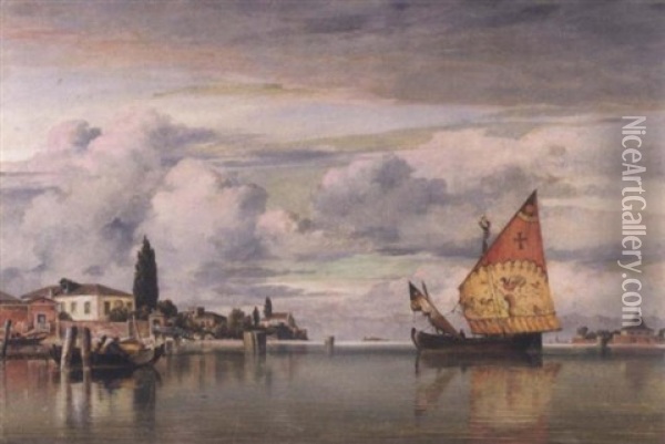 On The Lagoon, Venice Oil Painting - Edward William Cooke