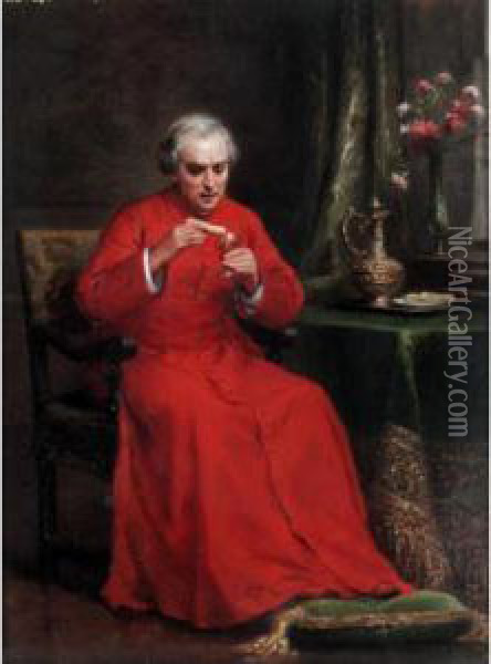 The Cardinal's Lunch Oil Painting - Charles Baptiste Schreiber