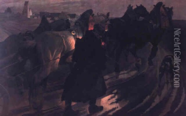 Nacht Uber Der Strase Oil Painting - Adolf Schreyer