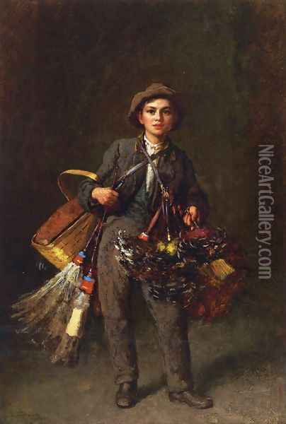 Feather Duster Boy Oil Painting - Eastman Johnson