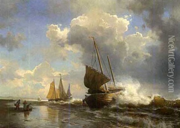 Anlandende Segelboote Oil Painting - August Wilhelm Leu