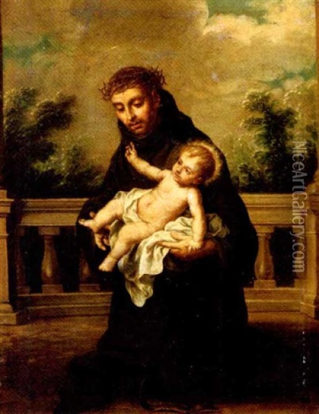 Saint Anthony Of Padua With The Christ Child On A Balcony Oil Painting - Bartolome Esteban Murillo