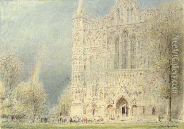 Salisbury Cathedral Oil Painting - Albert Goodwin
