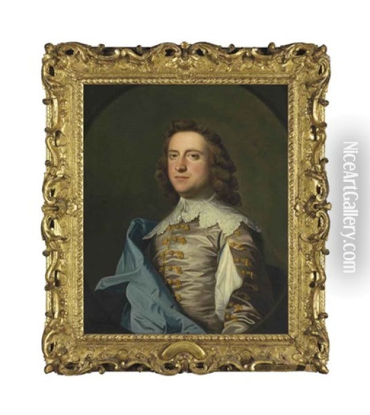 Portrait Of John Armytage Esq., Half-length, In Van Dyck Costume, In A Feigned Oval Oil Painting - Thomas Hudson