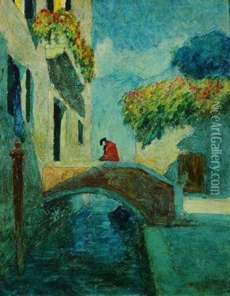 Veduta Veneziana Con Maschere Su Ponte Oil Painting - Rodolfo Paoletti