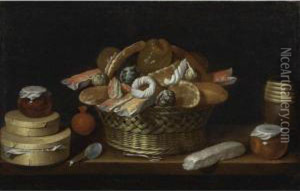 Table-top With Basket And Boxes Of Sweets Oil Painting - Juan Van Der Hamen Y Leon