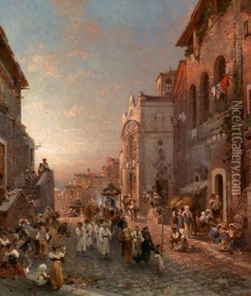 Prozessionszug In Neapel Oil Painting - Franz Richard Unterberger