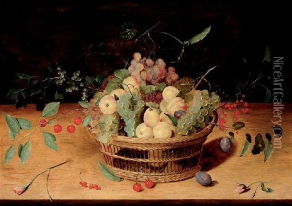 Corbeille De Fruits Sur Un Entablement Oil Painting - Isaac Soreau