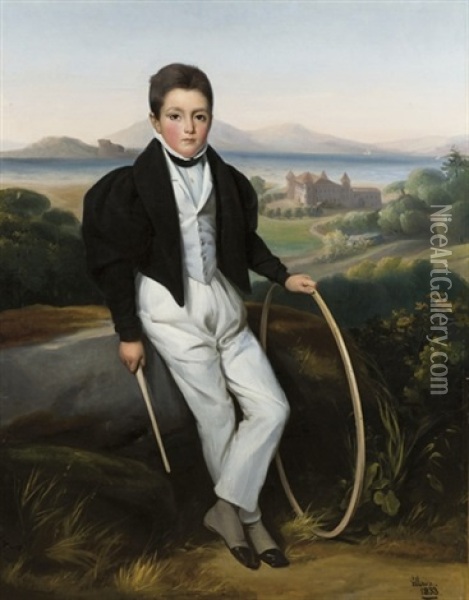 Portrait De Jeune Homme, Probablement Ferdinand Marie De Savoie, Comte De Savoie Oil Painting - Alexis Leon Louis Valbrun