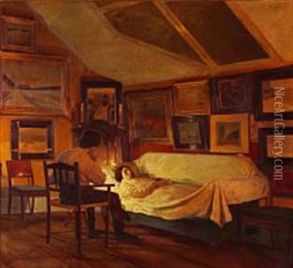 A Wake Oil Painting - Poul Corona