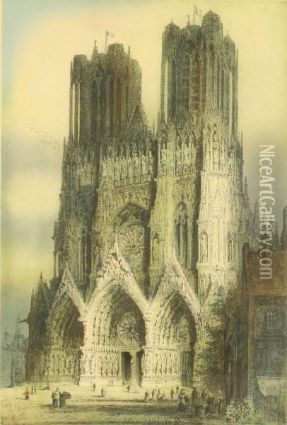 Rheims Cathedral, West Front Oil Painting - James Alphege Brewer