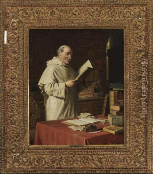 Lesender Pramonstratensermonch In Der Klosterbibliothek. Oil Painting - Eduard Von Grutzner