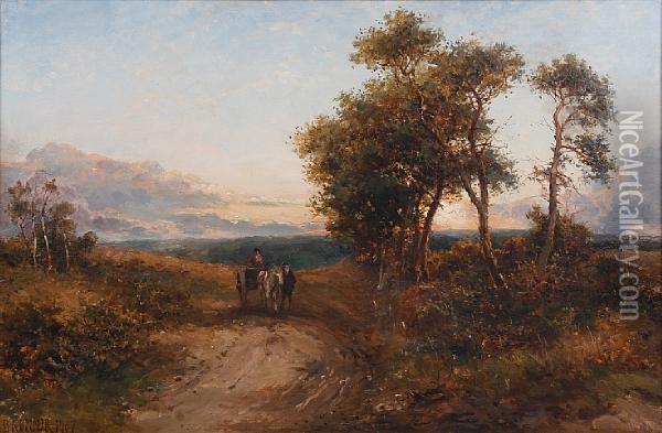 Figures And A Horse And Cart On A Countrylane Oil Painting - Carl Brennir