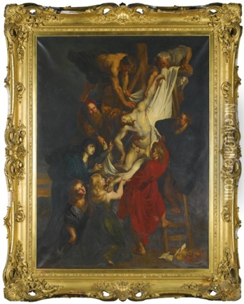 The Descent From The Cross (after Rubens) Oil Painting - Louis Farasyn