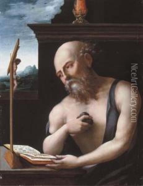 The Penitent Saint Jerome Oil Painting - Master Of The Half-Length Figures