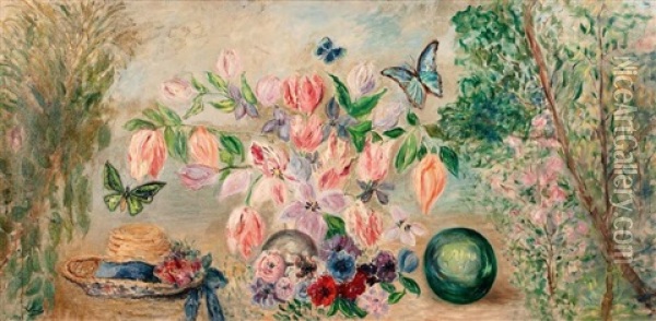 Papillons Et Fleurs Oil Painting - Valentine Synave Nicolaud (Fray) Val