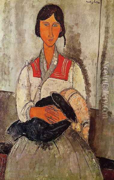 Gypsy Woman with Baby Oil Painting - Amedeo Modigliani
