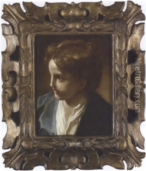 Portrait Of A Young Boy In A Blue Coat, Turned To The Left Oil Painting - Benedetto Luti
