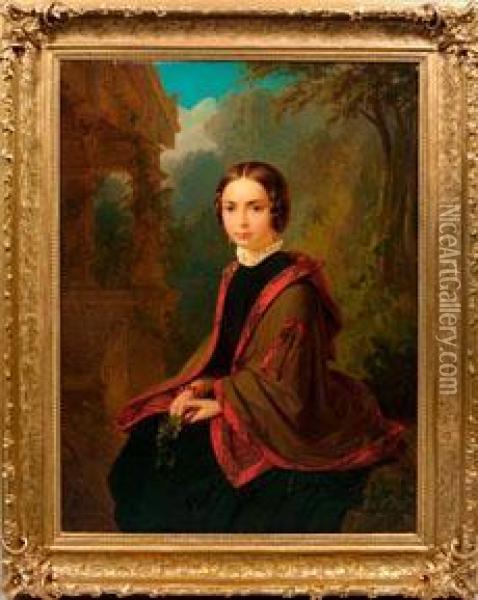 Spatbiedermeier-portrait Eines Madchens Oil Painting - Edmund Wodick
