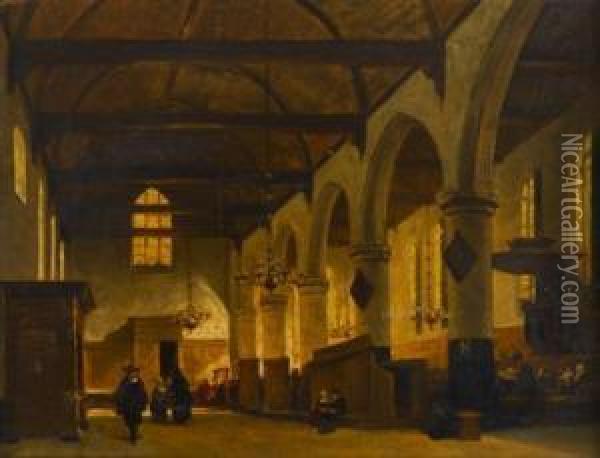 Protestant Church Interior Oil Painting - Pieter Neefs The Elder, Frans The Younger Francken