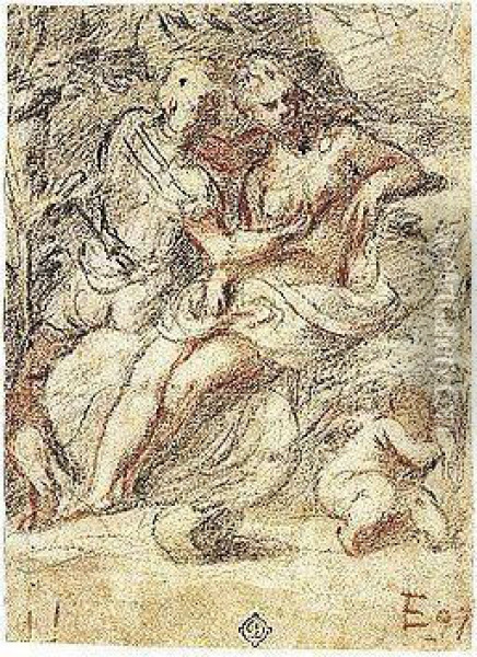 Recto: Mars And Venus With The Sleeping Cupid; Verso: The Head Of A Woman Wearing A Headdress Oil Painting - Camillo Boccaccino