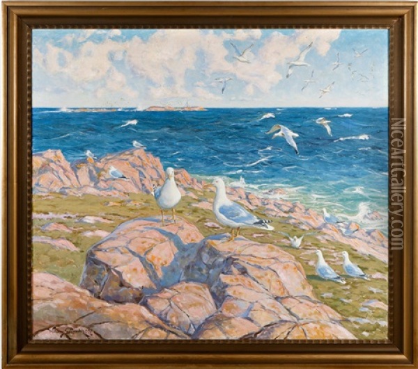 Klippkust Med Fiskmasar Oil Painting - William Gislander
