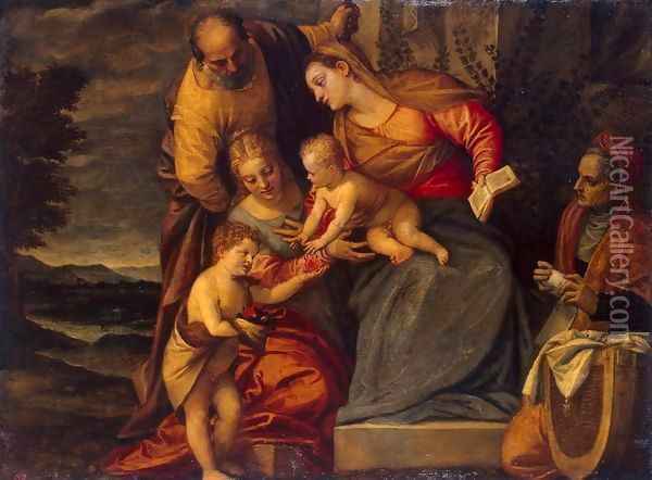 Holy Family with Sts Catherine, Anne and John Oil Painting - Benedetto Caliari