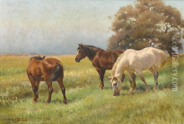 Three Horses Oil Painting - Jan Hendrik Scheltema