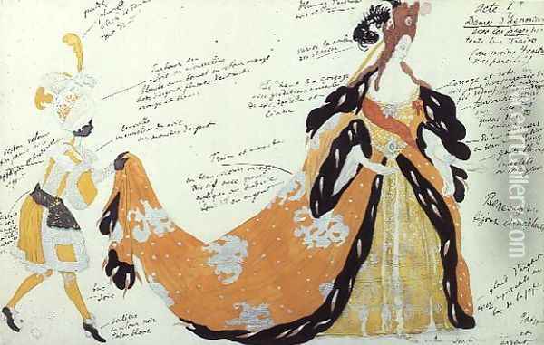 Costume for Lady and her Page, for Diaghilev ballet Oil Painting - Leon Samoilovitch Bakst