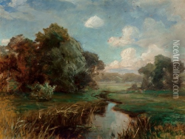 River Landscape Oil Painting - Wilhelm Blanke