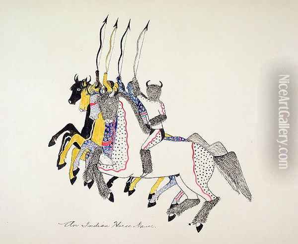 An Indian Horse Dance Oil Painting - Nupa Kte
