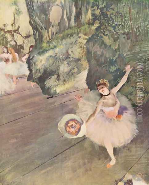 Dancer with a Bouquet of Flowers (Star of the Ballet), 1878 Oil Painting - Edgar Degas