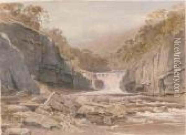 Waterfall Kisdon Force, Swaledale, Near Teesdale Oil Painting - George Arthur Fripp