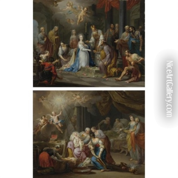 The Birth Of The Virgin (+ The Marriage Of The Virgin; 2 Works) Oil Painting - Franz Christoph Janneck